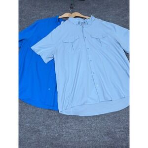 AFTCO Fishing Shirt Vented Mesh Pockets Button Down Short Sleeve Mens 2XL Lot 2‎